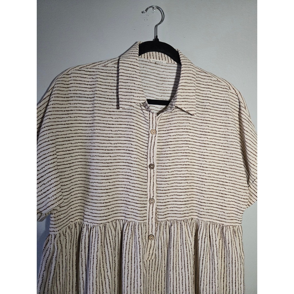 Jodifl Striped Tiered Shirt Dress Beige Brown Cottagecore Boho Midi Medium - Picture 3 of 8